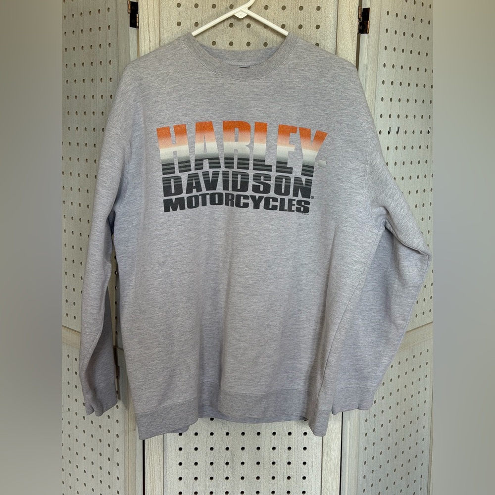 Harley-Davidson Gray Crewneck Sweatshirt with Orange-Black Gradient Logo